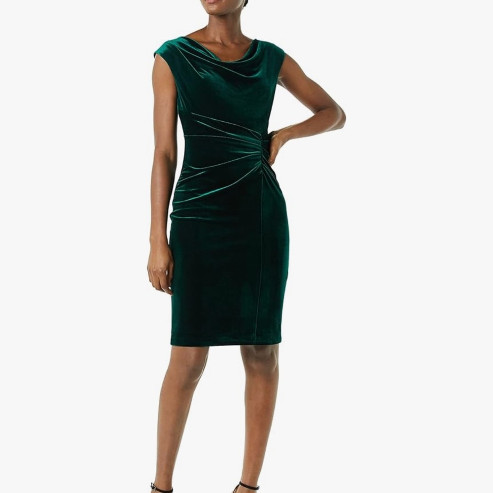 Vince Camuto Emerald Green Velvet Cowl neck Dress – Size 8